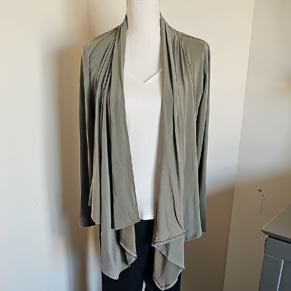 Women's Olive Green Open Front Sweater